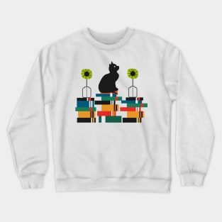Cat, books and flowers Crewneck Sweatshirt